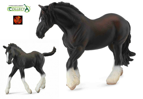 Black shire mare - shire, foal